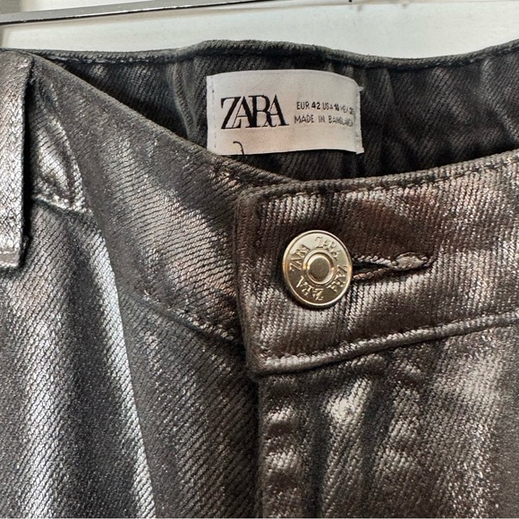 EUC Zara Metallic Gray Coated Wide Leg Jeans On Trend! - Picture 8 of 11